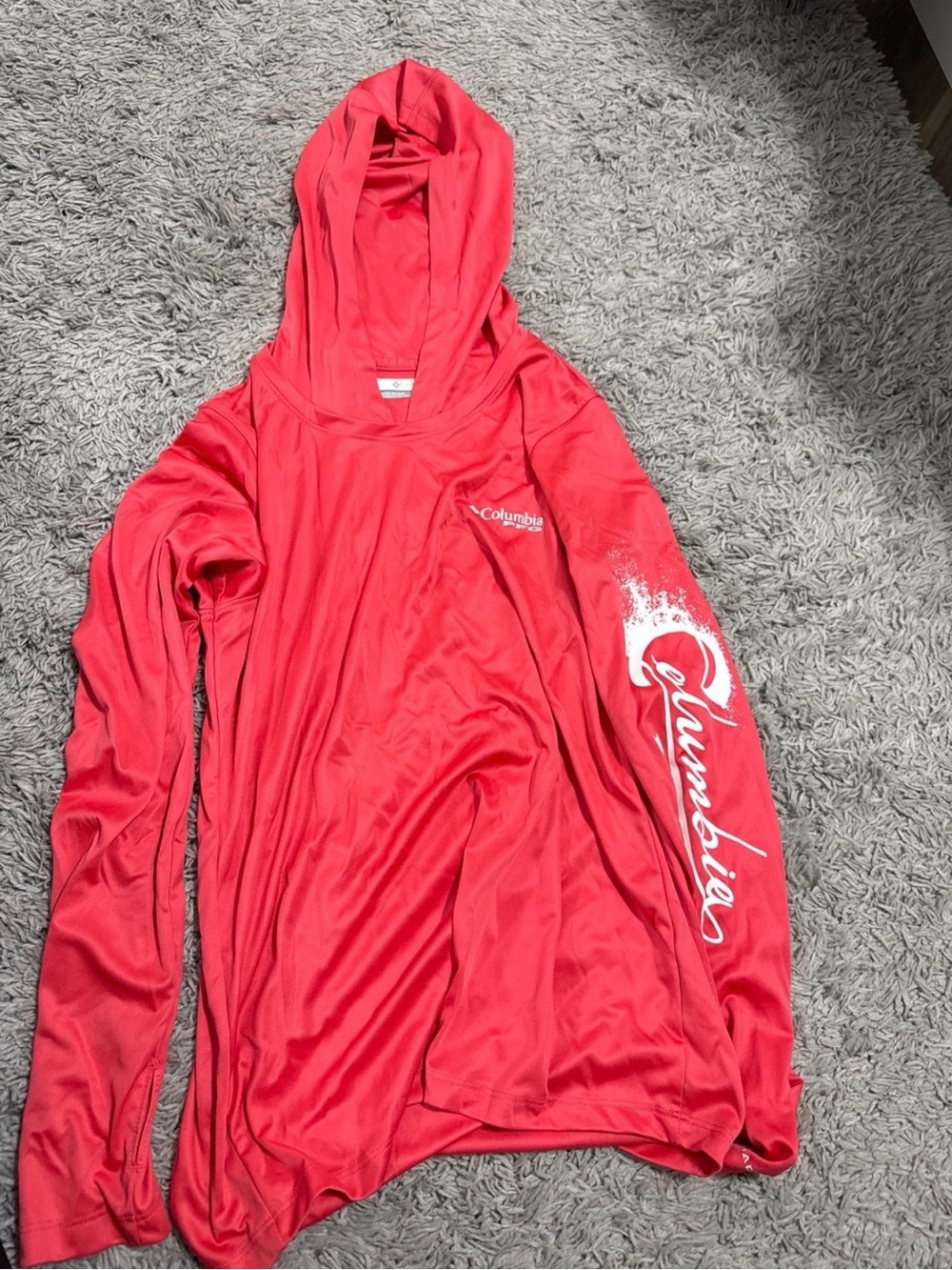 Columbia Red Hooded Performance Pullover with Sleeve Script